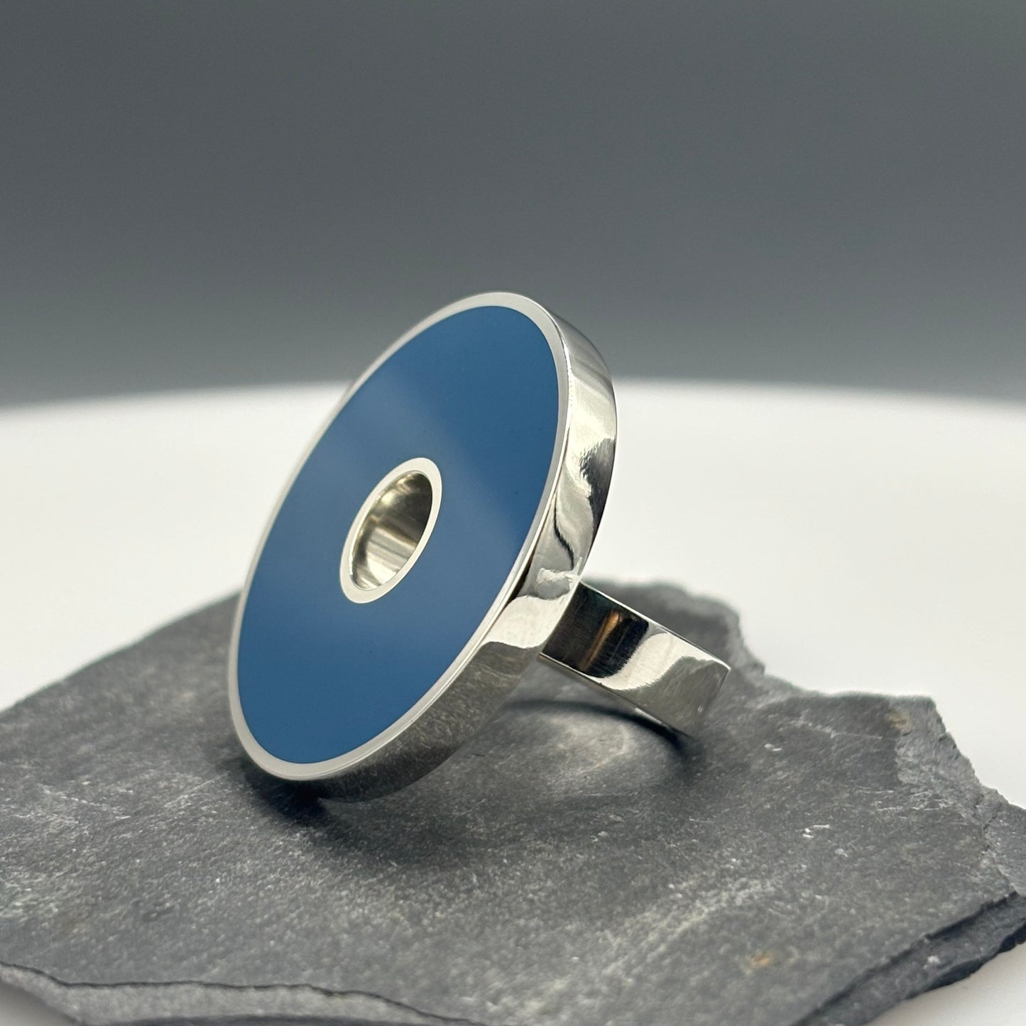 Wilde Works – Sterling Silver and Resin Large 'First Exploration' Ring (Slate Blue)