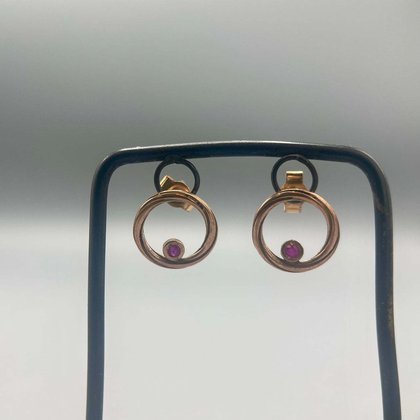 Alice Gow - Twist Continuum 9ct Rose Gold Studs with Diamond/Ruby